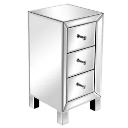 This unique mirrored glass nightstand or bedside table with three drawers is sure to add sparkle to your bedroom or...