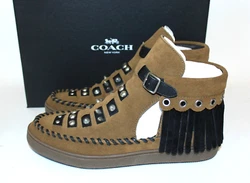 Style:Roccasin Cut Out Booties. Features:Suede, Studded, Leather Fringe. Color:Khaki /Black. Shoes are clean and...