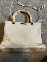 Gucci Bamboo Tote Crossbody Bag GG Canvas Ivory Authentic B8176. The bag is clean. Canvas are clean with no tears or...