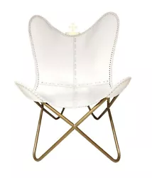 Chaise indienne en cuir véritable blanc fait à la main, cette housse de chaise papillon rétro est durable. cette...