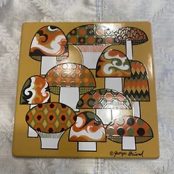 Mid-Century Georges Briard Mushroom Enamel Metal Tile Trivet / CoastersTile is new old stock. Shows some normal wear...