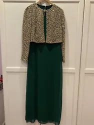 MODANISA Meksila Long Green Maxi Dress With Gold Sequin Jacket.