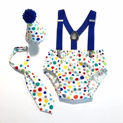 Cake Smash Boy Outfit Diaper Cover Baby Suspenders Neck Tie Set First Birthday.