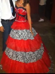 Red and zebra Quinceanera or Sweet Sixteen dress.