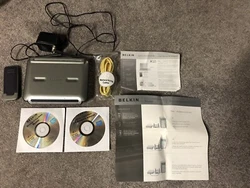 BELKIN G PLUS MIMO WIRELESS ROUTERCOMES WITH ADAPTER NETWORKING CABLE POWER CORD 2 INSTALLATION CD’S AND QUICK...