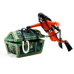 Diver floats and the cover of treasure chest opens and closes revealing the treasure inside. Diver Height: 9cm / 3.54