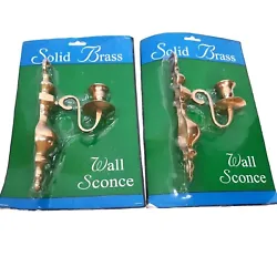 Features: • Solid Brass Vintage Candle Holders Wall Sconces NOS • 8.75