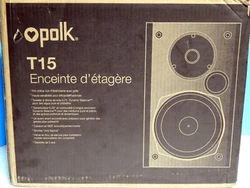 Polk Audio T15 100W Bookshelf Speakers. These great speakers are new, never used &. complete in an open, shelf worn box.