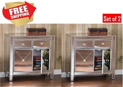 Drawer Cabinet Mirrored Nightstands Bedroom Side Table Storage Silver Accent Set of 2. Ultra chic mirrored cabinet....