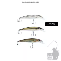 Includes 1 minnow, 1 bass, and 1 bleeding shad. Big Thing Tackle brings you professional quality lures; at great prices!