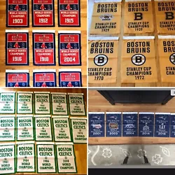 6 New England Patriots Banners (Features each of their wins- XXXVI, XXXVIII, XXXIX, XLIX, LI And LIII). 17 Boston...