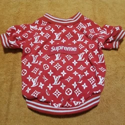 Supreme Jacket and Shirt For Small Dog (XL) Louis Vuitton.  Included is a Dog Jacket and Dog Short for a small breed....