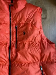 Polo Ralph Lauren Mens Performance Orange Puffer Vest Jacket New With tags. From non smoking home