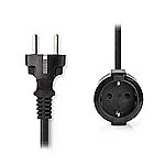 Nedis Rallonge électrique droite noire - 5 mètres - Câble dAlimentation Schuko Mâle vers Schuko Femelle - 5 m