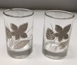 Libby Hostess Glassware 4 oz (set of 2) Shot/Juice Glasses PLATINUM LEAVES. Pre-owned and in Good condition, No Chips...