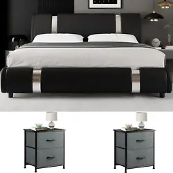 Adjustable Headboard: The sloping headboard doubles as a backrest for extra comfort. 2 Nightstands Table design...