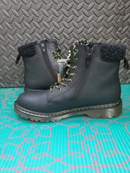 Dr. Martens 1460 Collar Black Leather Fur Cuff Boot Men Sz US6 Woman Sz US7.
