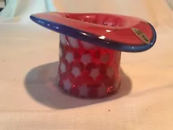 Cranberry Opalescent Glass with star pattern. Fenton Art Glass Stars and Stripes Collection 2001 Top Hat. Profits...