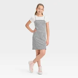 •2-for-1 fitted knit dress with short sleeves •Double-knit stretchy fabric •Square neckline •Mini length...