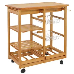 Two of the caster wheels have locking brakes for safety and security to keep the kitchen trolley in place. Convenient...