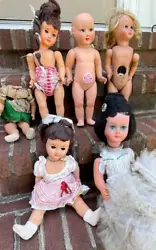 These are Italian papier mache AND celluloid dolls. wigs and clothes, five full dolls incl. and one body. All heads...