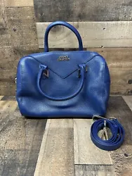 Versace Collection Blue Leather Top-Handle Bag. Top Zipper Closure. Dual Carrying Handles with Adjustable Crossbody...