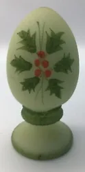 Vintage Fenton Art Glass hand painted Iced Holly Custard Glass Egg signed R. North who worked for Fenton from...