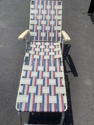 Vtg Aluminum Webbed Chaise Tri-Fold Lawn Lounge Chair Red white blue July 4! MCM.