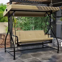 Porch Swing Hammock Bench Lounge Chair Steel 3-seat Padded Outdoor with Canopy. ADJUSTABLE COVER & BACKREST: The canopy...