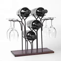 The tabletop wine rack not only can hold four wine bottles but also four wine glasses.fit any space and easy...