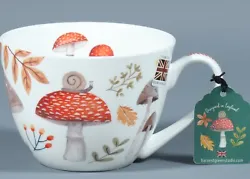 This is a new HARVEST GREEN STUDIO Bone China Jumbo Cup in the MASHROOMS pattern. This mug is 3 5/8