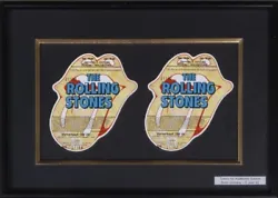 These tickets are in the shape of The Rolling Stones iconic tongue logo and say “The Rolling Stones” in big letters...