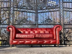 Vintage Tufted Leather Chesterfield Sofa in red by restoration Hardware. Vintage Tufted Leather Chesterfield Sofa in...