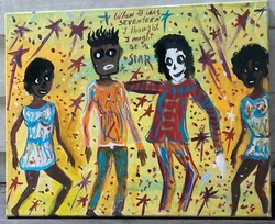 Oil on canvas with writing. Signed on backside 