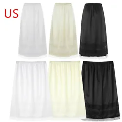 Set Include : 1Pc Underskirt. Elastic waist, solid color, tea length, single layer, three lace trim rows at bottom that...