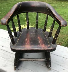 A Terrific old tiny plank seat miniature chair with Very Old Crusty Paint! A terrific survivor from the 19th Century....