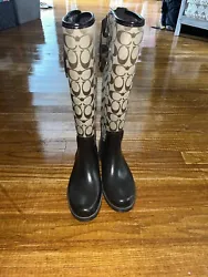 AUTHENTIC Coach Black rain boots logos monograms tall w/heel Women’s sz 38. Shipped with USPS Priority Mail.