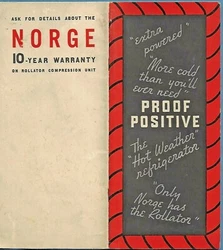 Scarce 1936 advertising booklet by the Norge Division of the Borg-Warner Corporation. Very good condition.