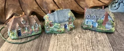3 Thomas Kinkade Candlelight Cottages 104 107 106 Sweetheart Candlelit Merritts. 3 wired ornaments I believe they plug...