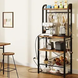 MULTIPURPOSE KITCHEN RACK: This rustic coffee buffet combines a coffee bar table, buffet table, and storage racks to...