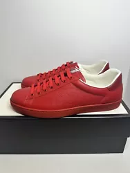 Brand new never worn Gucci Ace Mens Interlocking G Leather Sneakers In Red Gucci size 8 which is a men’s US Size 9....