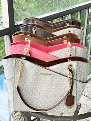Buff Multi(PVC Exterior with Leather Trim)-Beige/Vanilla Exterior. Style:Large X Chain Shoulder Tote. Vanilla and...