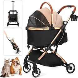🐾【One-Button Storage】Our dog stroller can be folded in one step, and it is effortless. It doesnt take up space...