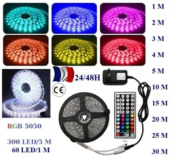 Bande lumineuse LED 5050. Superbe LED supérieure 5050 SMD droite, haute intensité et fiabilité. DC 12V 24 V, RGB,...