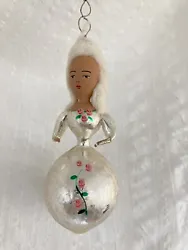 Vintage glass Christmas Ornament Italy lady Martha Washington. Hair is in aged condition. Perfect otherwise.