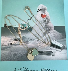 Like New! Very Shining!100% Authentic Tiffany & Co. Sterling Silver 925, Double Heart Blue Enamel Heart Tag Pendant...