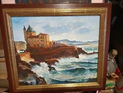 Tableau Huile sur toile Biarritz La villa Belza sous la tempête par Artegui.  Remise en main propre possible dans le...