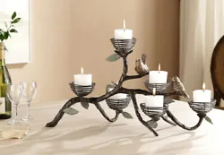 BIRDS AND NESTS CANDELABRA. Charming Watchful Birds Flank Three Nests That Act As Candle Holders.