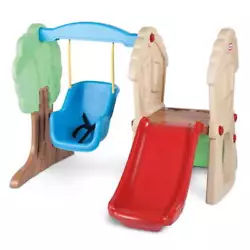 It has a swing with a three-point safety belt, an easy-to-climb rock wall and a slide. This climber also has a crawl...