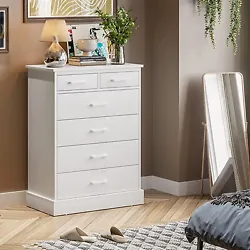6 Drawers White Dresser for Bedroom, Your Storage Helper！. It features six drawers that open smoothly, revealing...